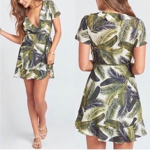 Show Me Your Mumu Winnie Wrap Dress Green Palm Tropical Size Small
